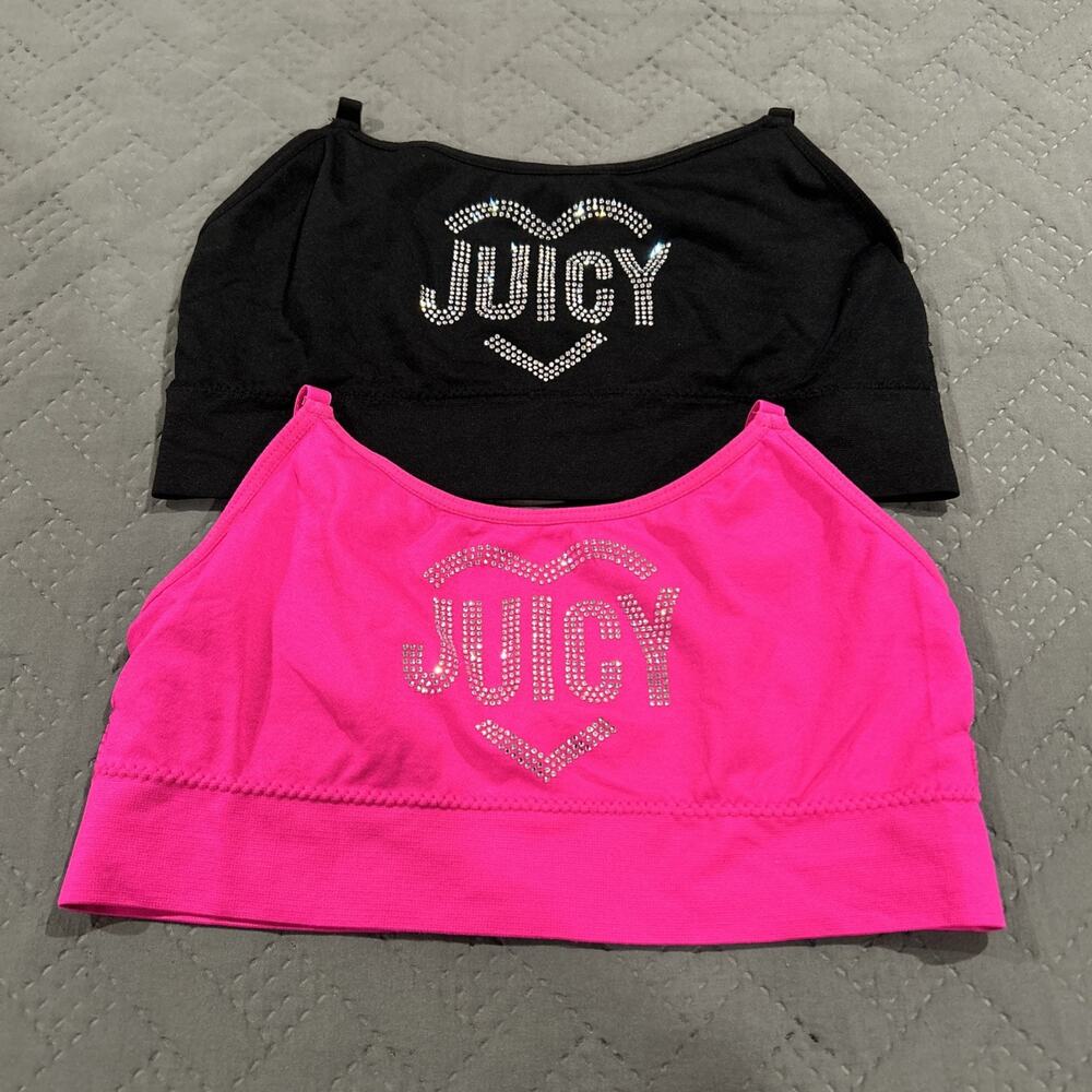 2 Juicy Couture Women M P&B Rhinestone Juicy Bralette Crop Top Y2K Barbiecore